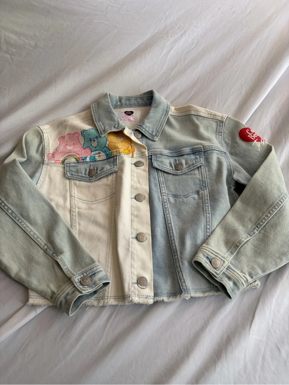 Justice Y2K Blue Denim Jacket (M)  & Jeans (size 8)with Pink Bear Patches NWT